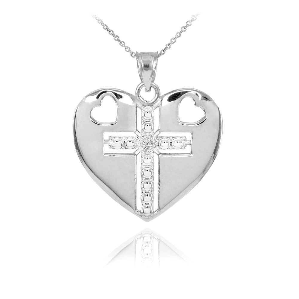 14K Gold Heart Cross Diamond Pendant Necklace, view 3