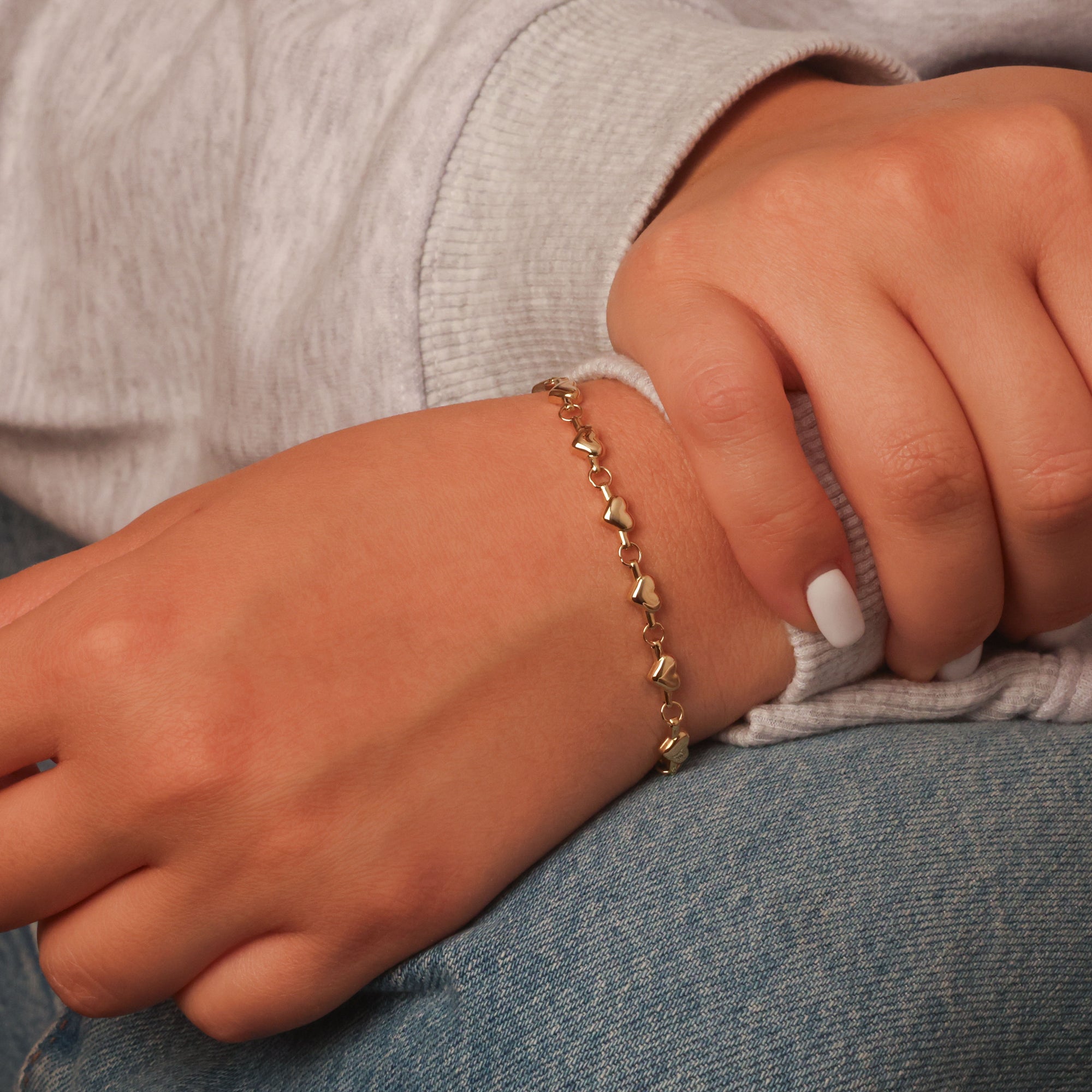 14K Gold Heart Link Bracelet, view 2