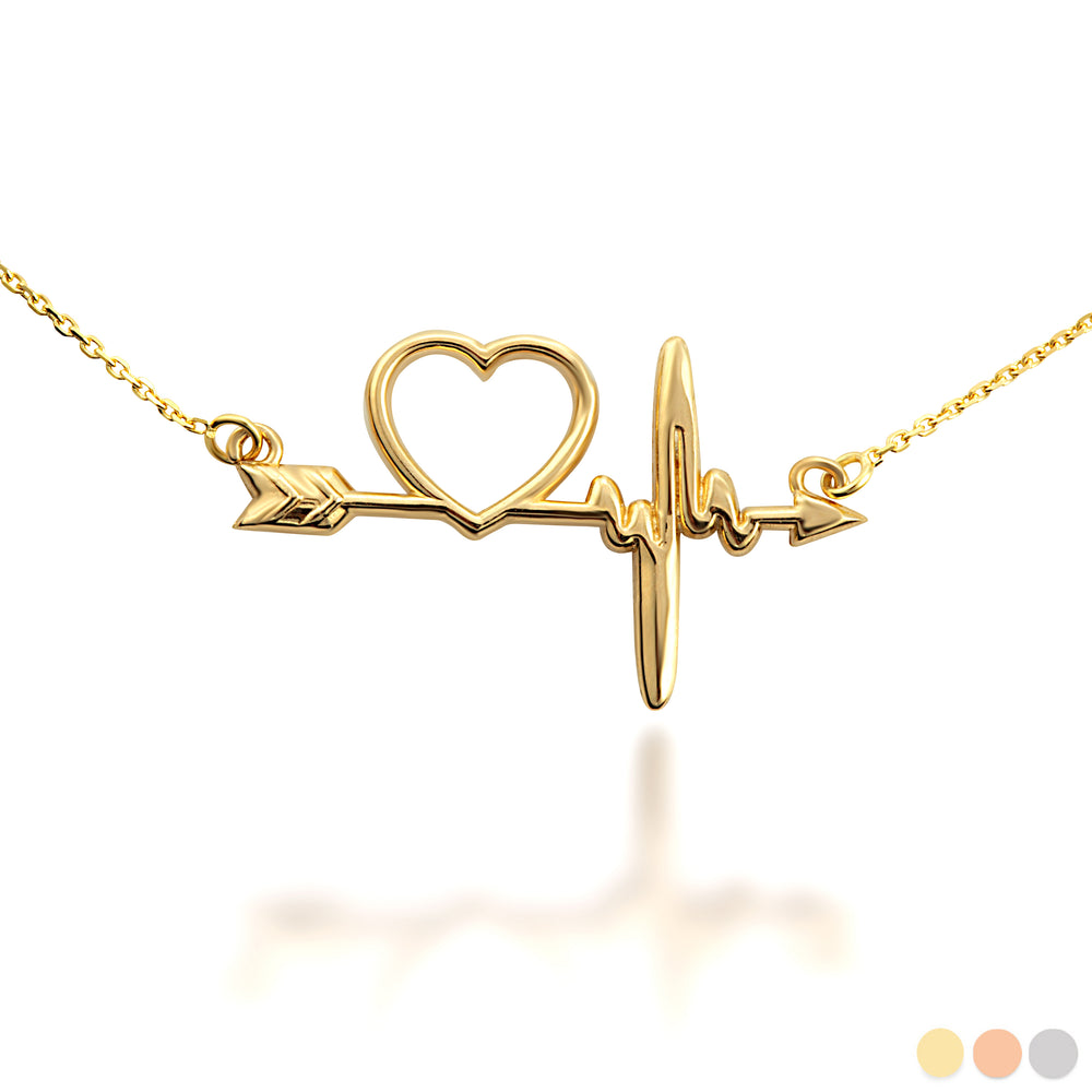 14K Gold Heartbeat Bow & Arrow Cupid Love Necklace