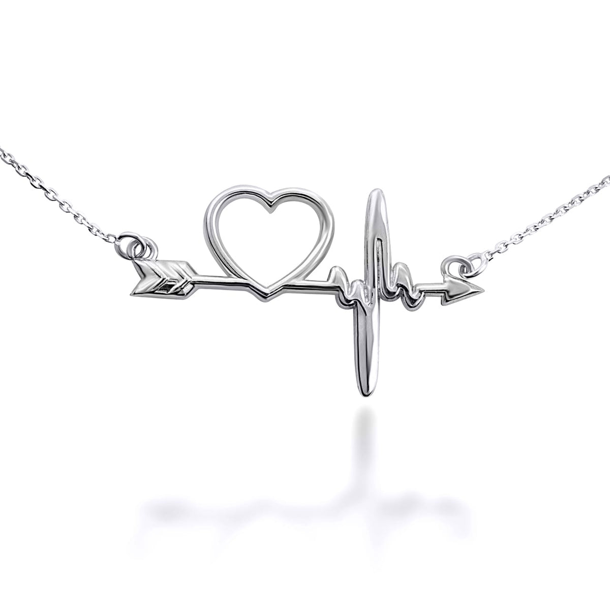14K Gold Heartbeat Bow & Arrow Cupid Love Necklace, view 4