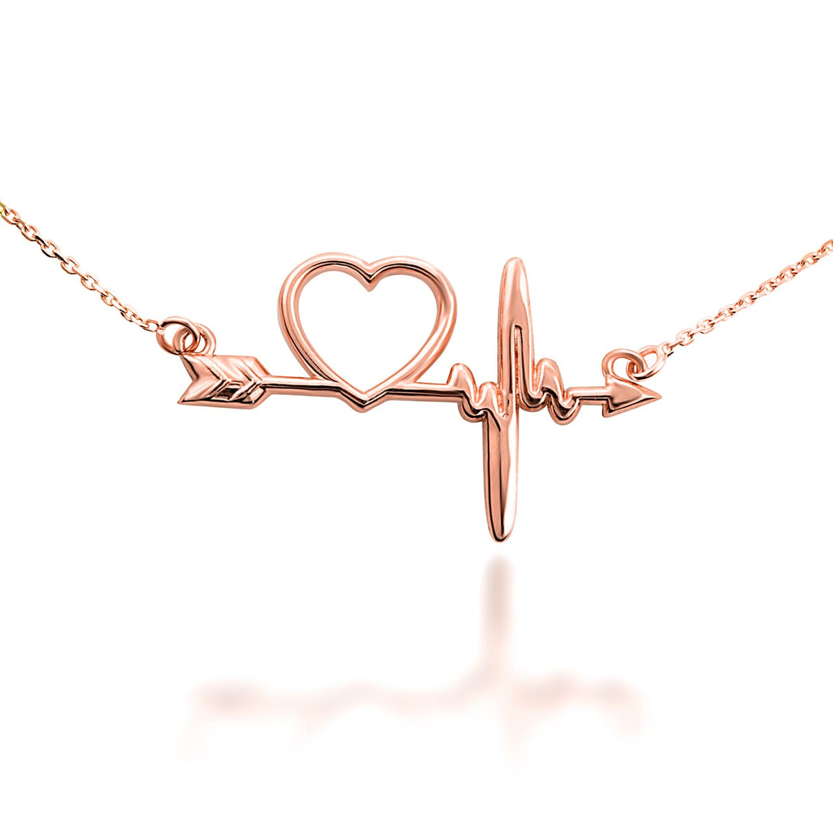 14K Gold Heartbeat Bow & Arrow Cupid Love Necklace, view 5