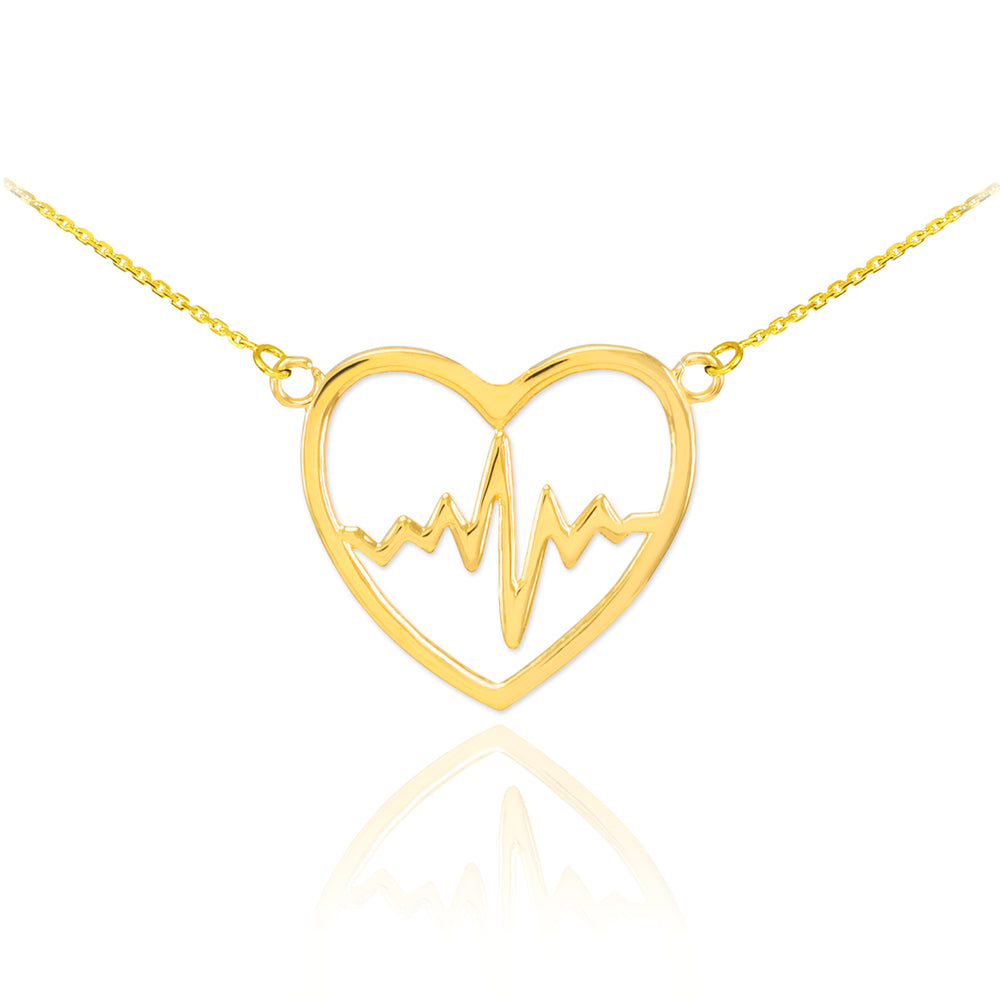 14K Gold Heartbeat Pulse EKG Pendant Necklace