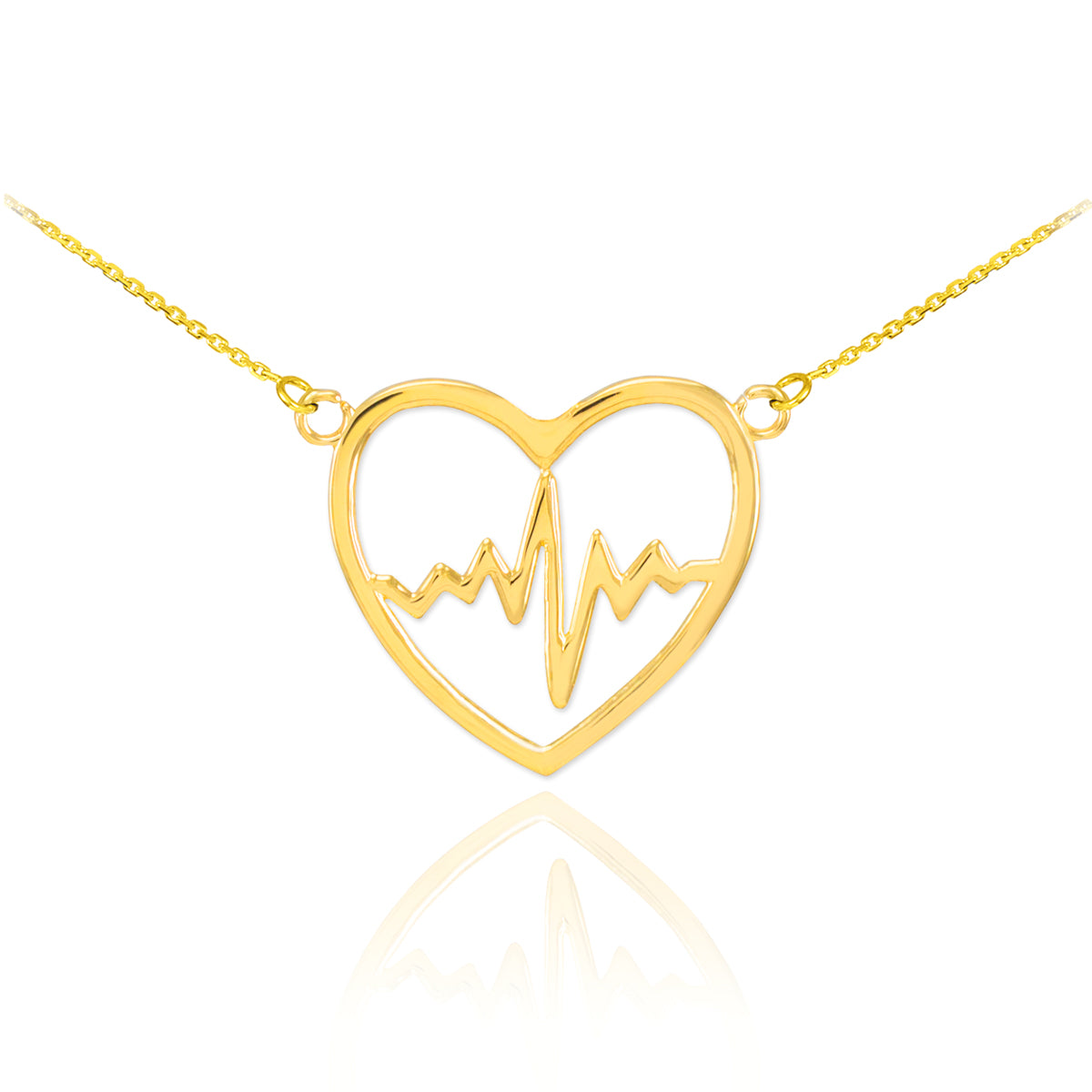 14K Gold Heartbeat Pulse EKG Pendant Necklace