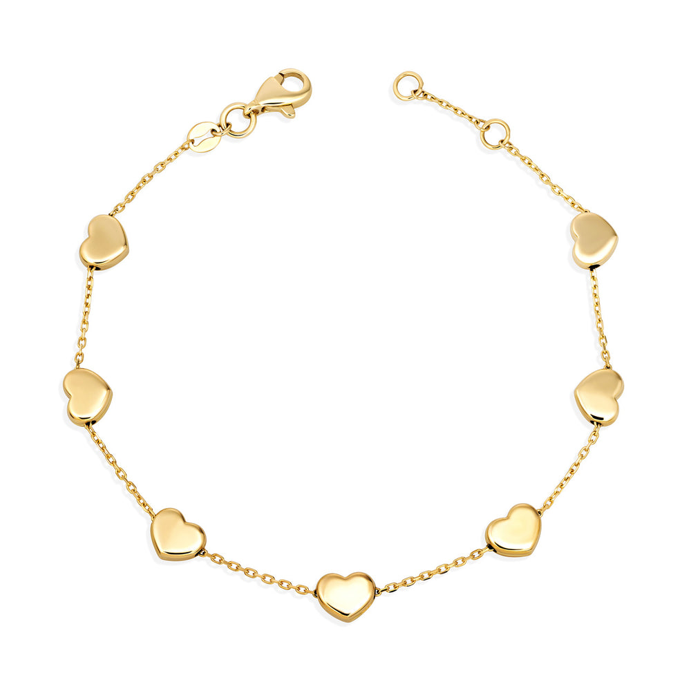 14K Gold High Polished Heart Bracelet