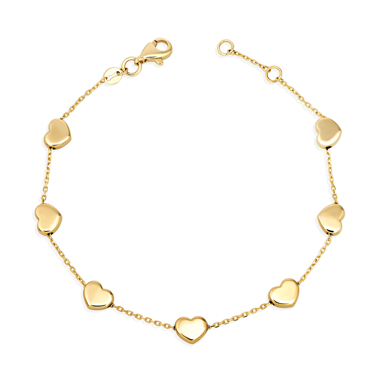 14K Gold High Polished Heart Bracelet