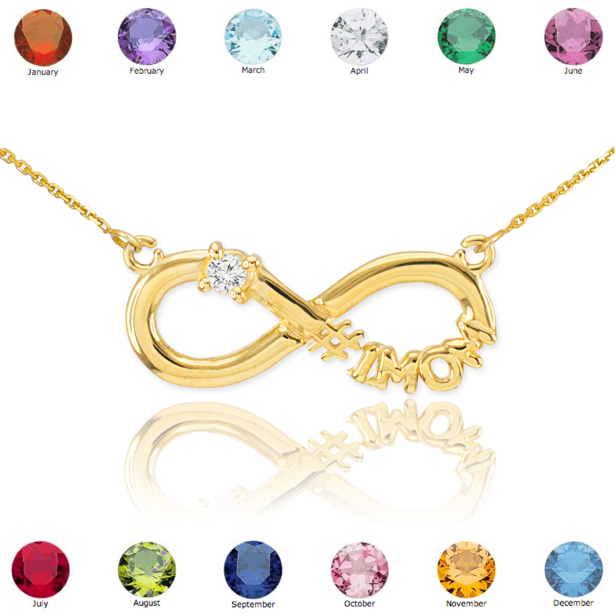14K Gold Infinity #1MOM CZ Birthstone Necklace