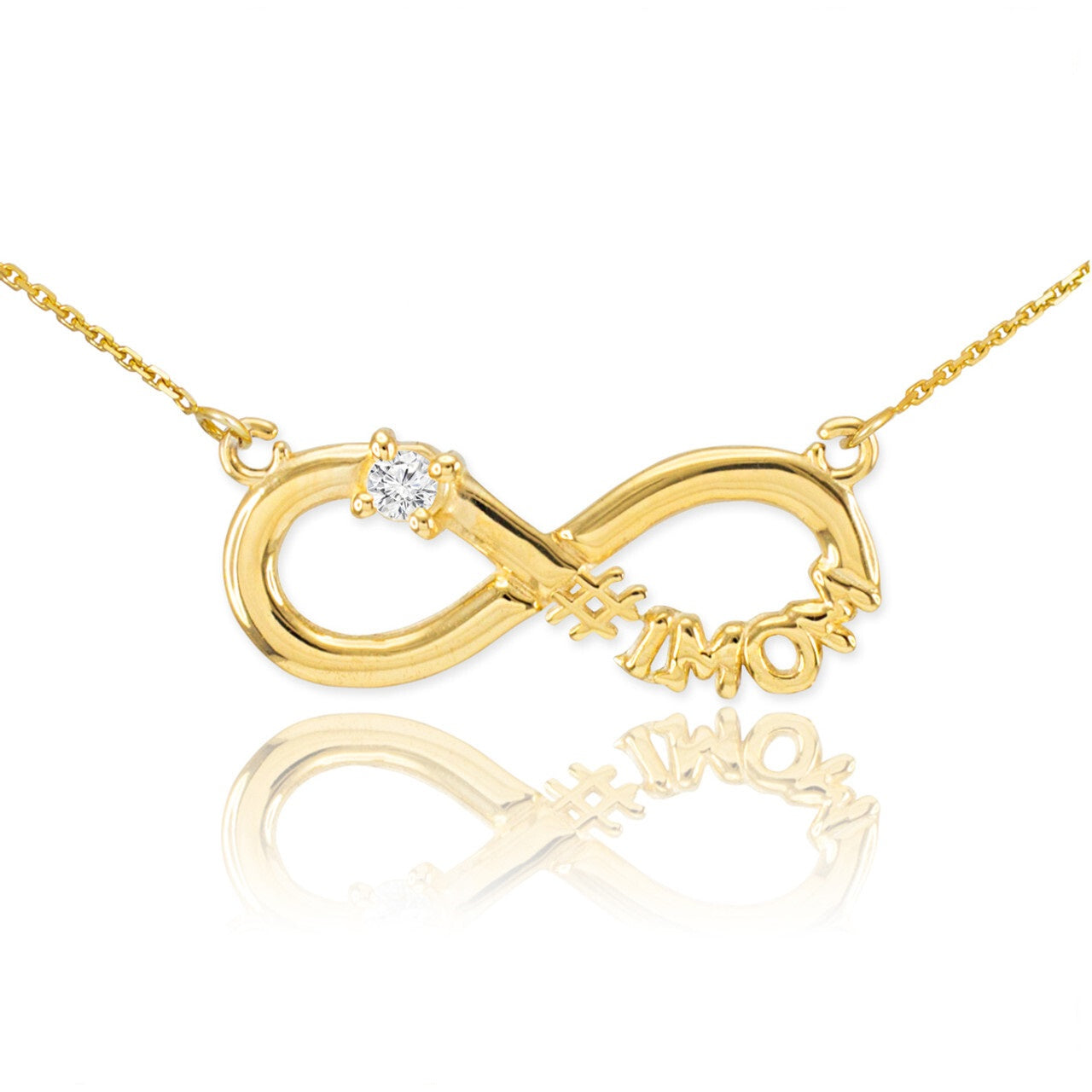 14K Gold Infinity #1MOM CZ Birthstone Necklace, view 2