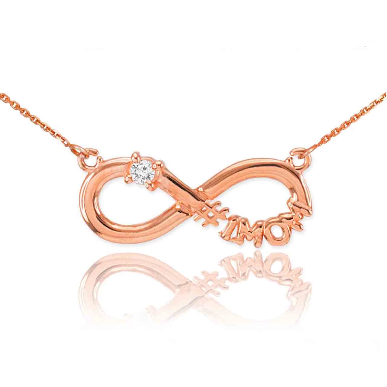 14K Gold Infinity #1MOM CZ Birthstone Necklace, view 3