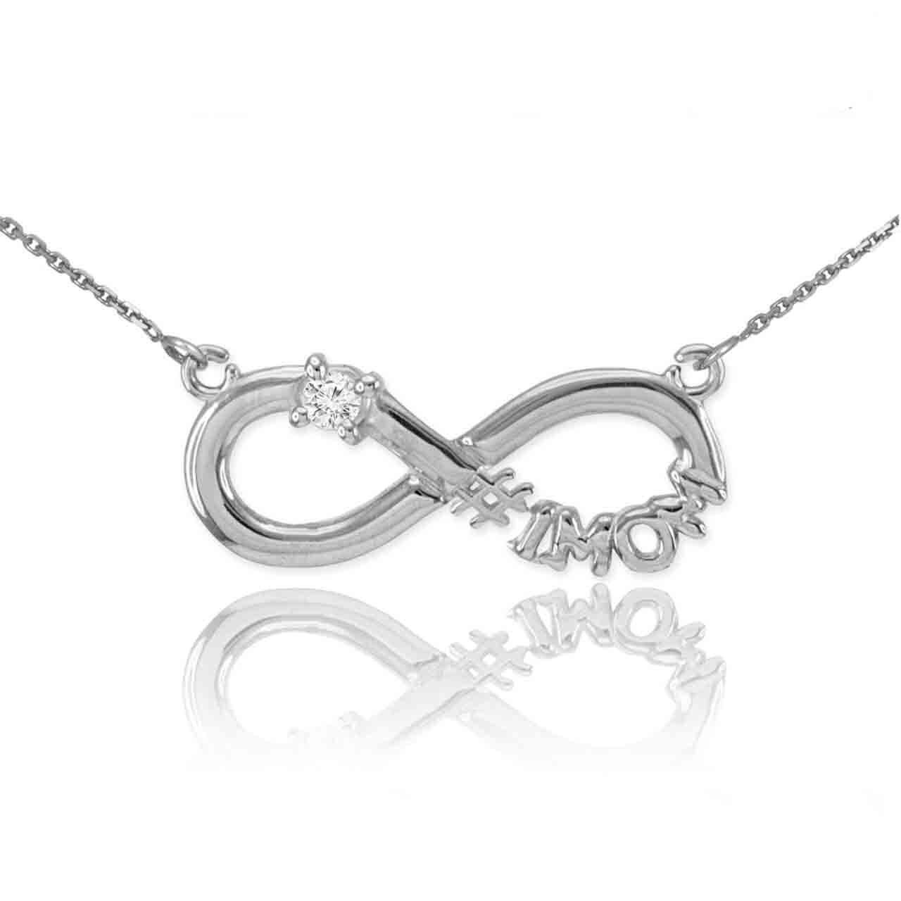 14K Gold Infinity #1MOM CZ Birthstone Necklace, view 4