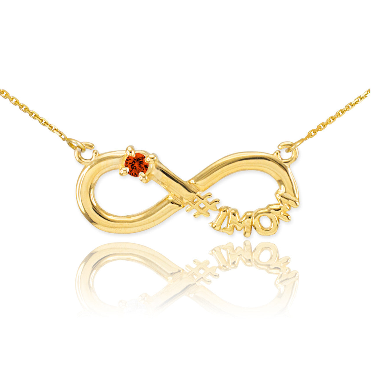 14K Gold Infinity #1MOM CZ Birthstone Necklace, view 5