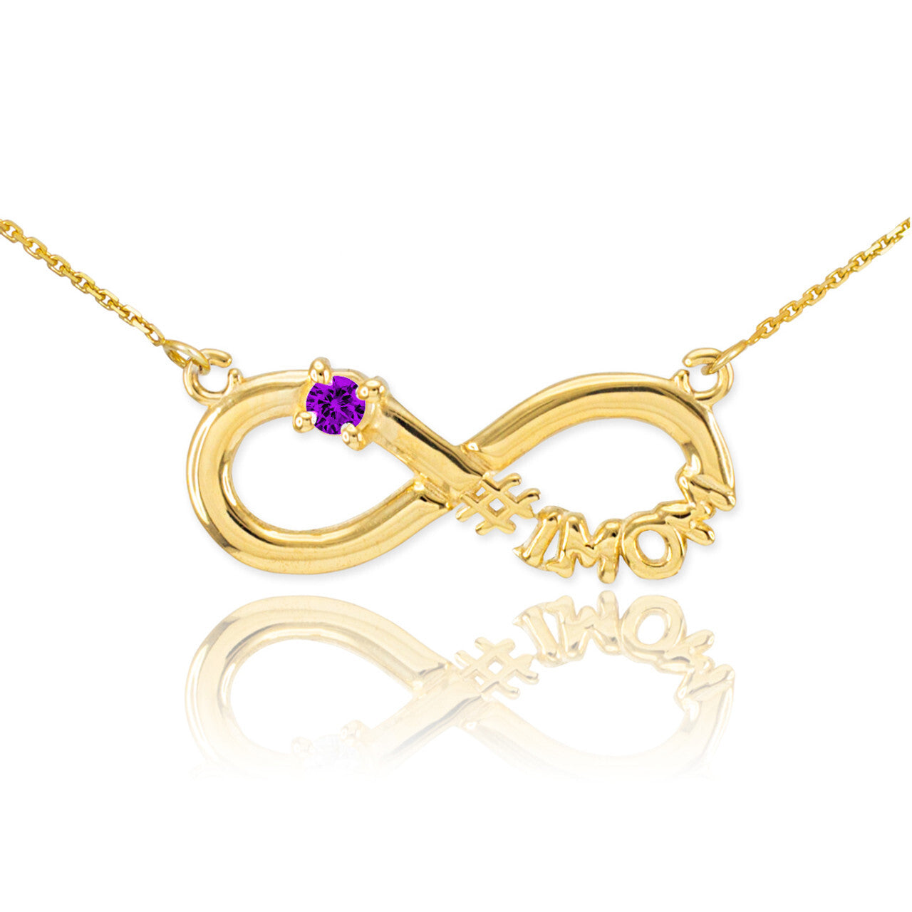 14K Gold Infinity #1MOM CZ Birthstone Necklace, view 8