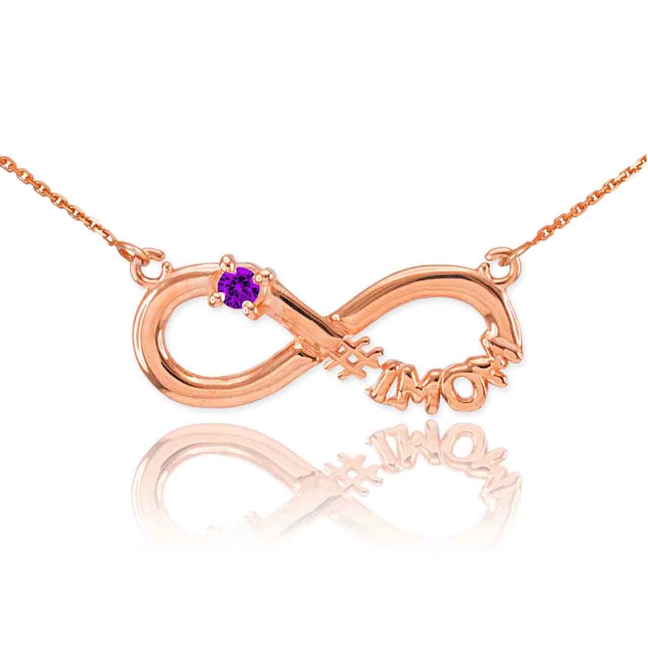 14K Gold Infinity #1MOM CZ Birthstone Necklace, view 9