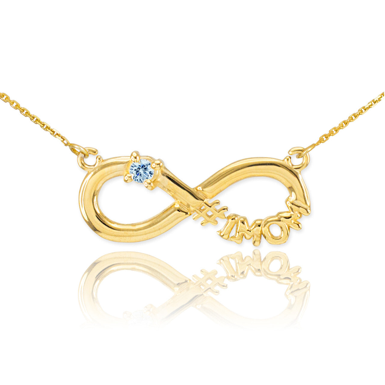 14K Gold Infinity #1MOM CZ Birthstone Necklace, view 11