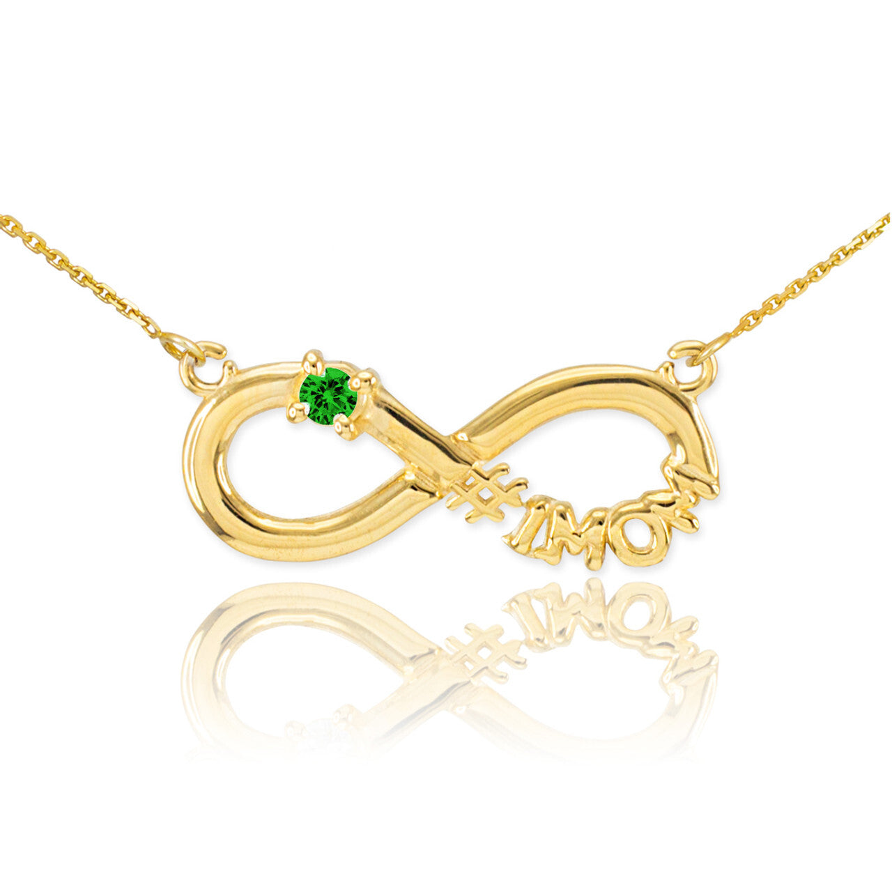 14K Gold Infinity #1MOM CZ Birthstone Necklace, view 14