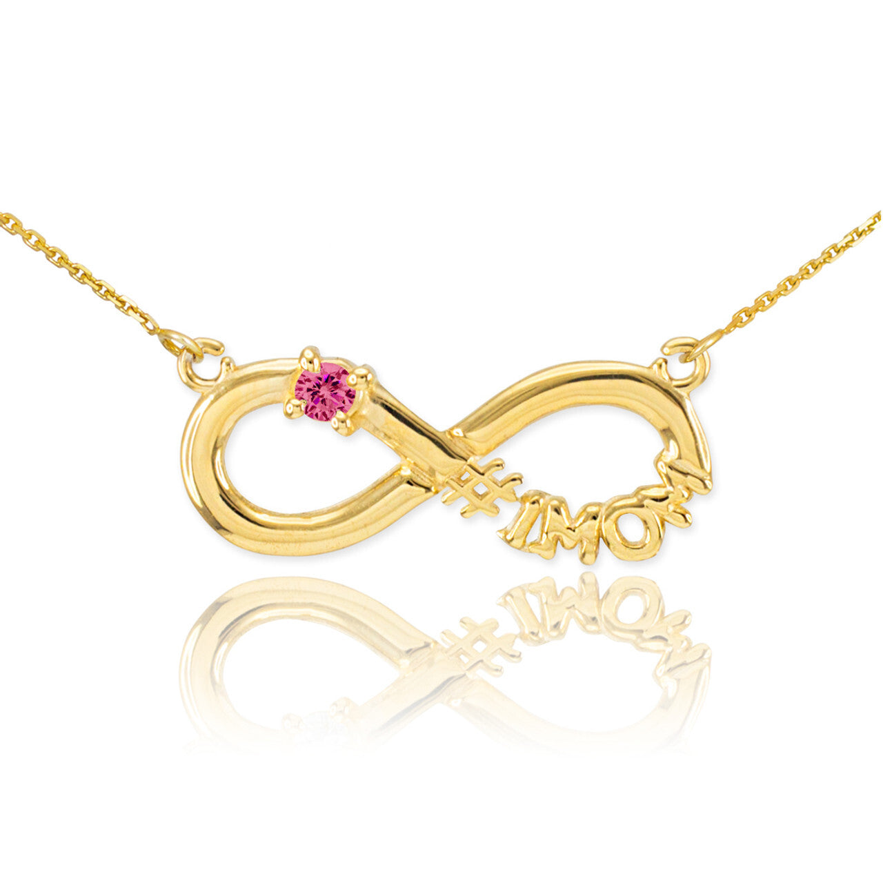 14K Gold Infinity #1MOM CZ Birthstone Necklace, view 17