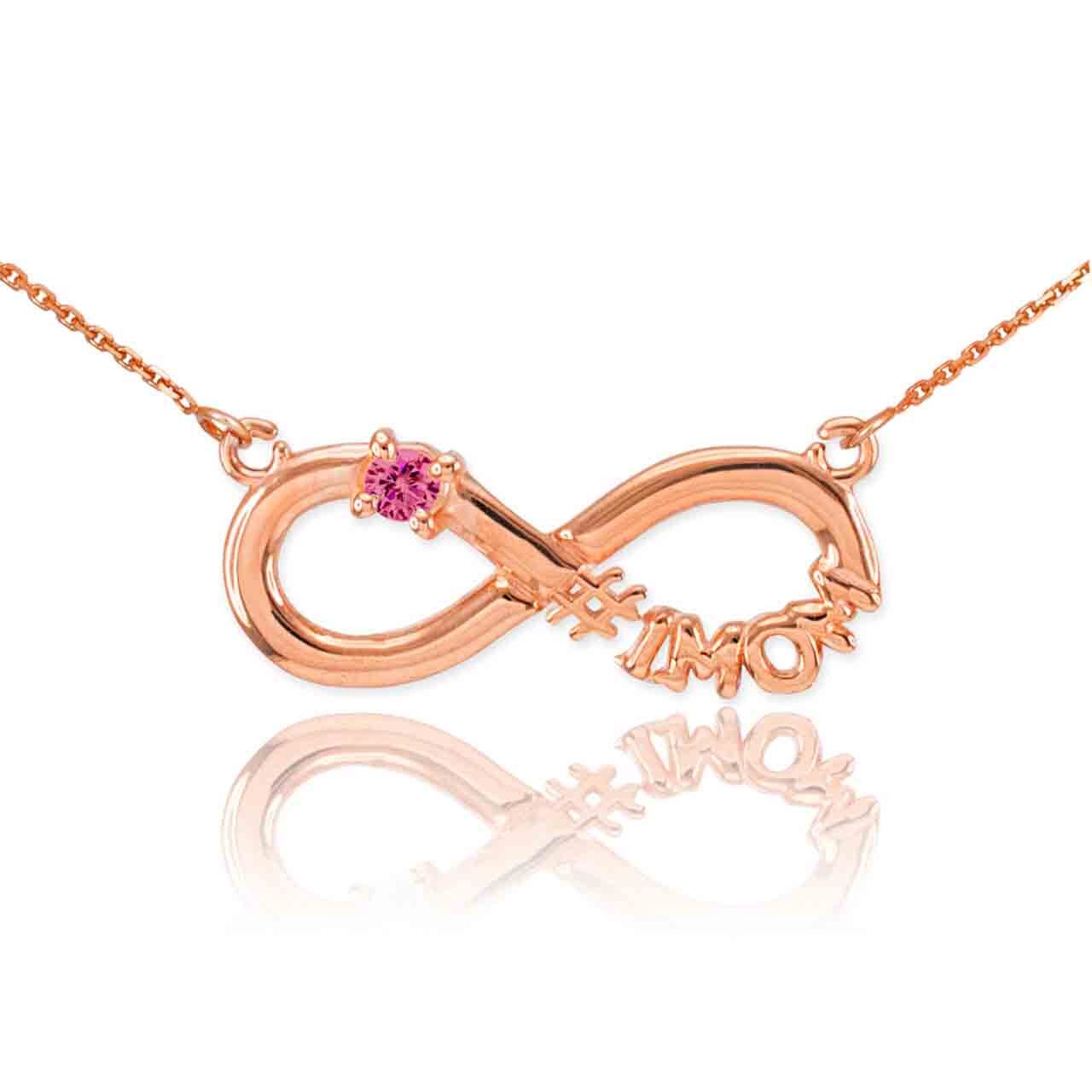 14K Gold Infinity #1MOM CZ Birthstone Necklace, view 18