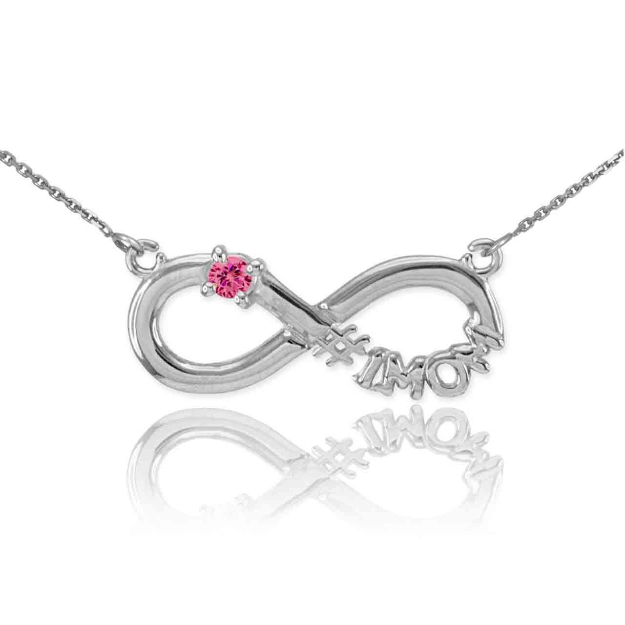 14K Gold Infinity #1MOM CZ Birthstone Necklace, view 19