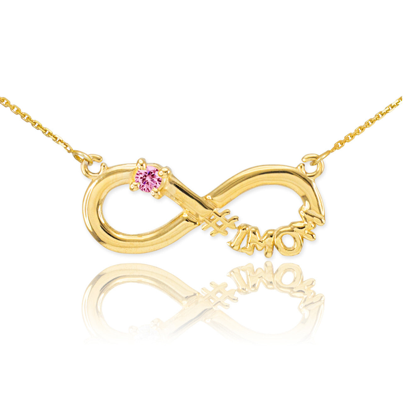 14K Gold Infinity #1MOM CZ Birthstone Necklace, view 29