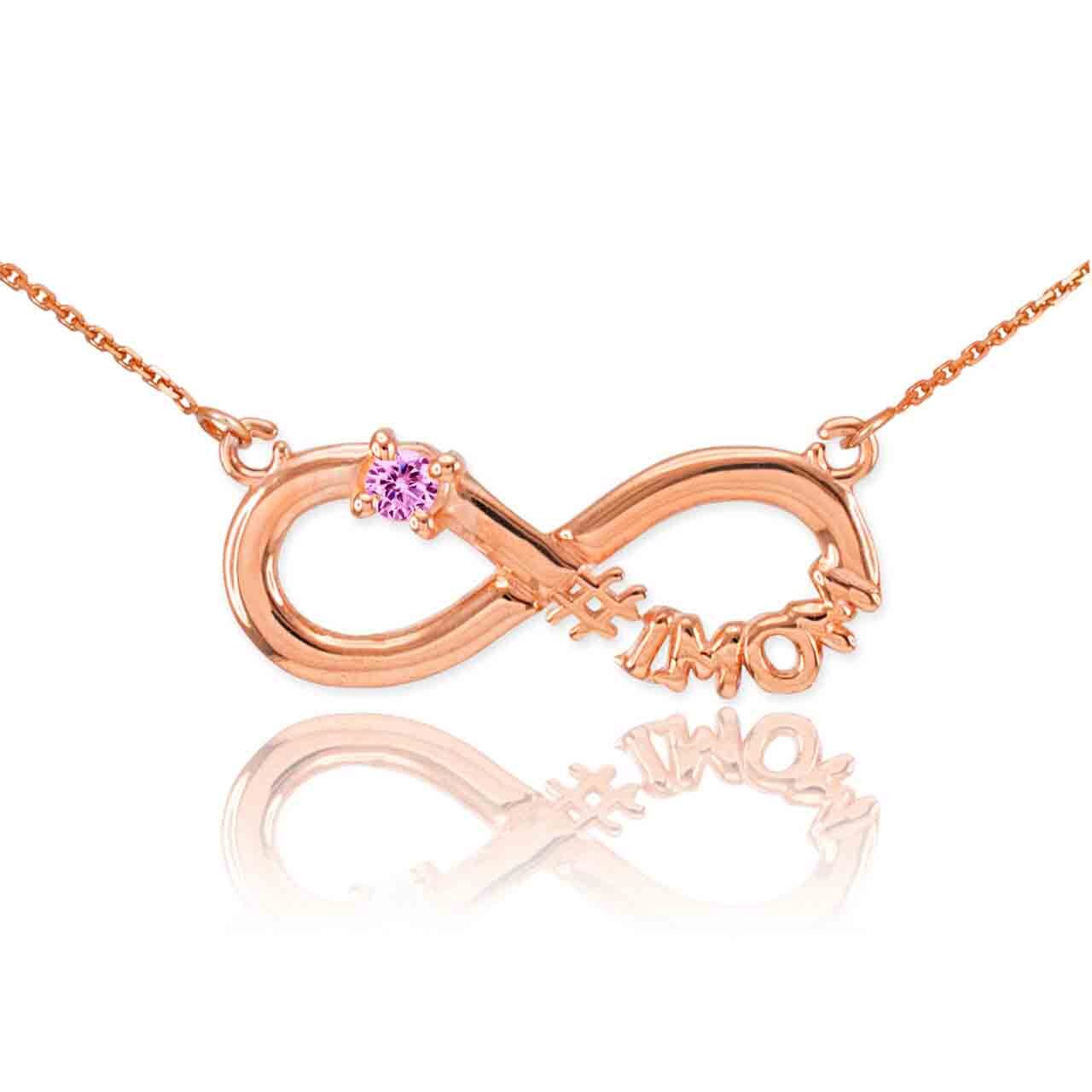 14K Gold Infinity #1MOM CZ Birthstone Necklace, view 30
