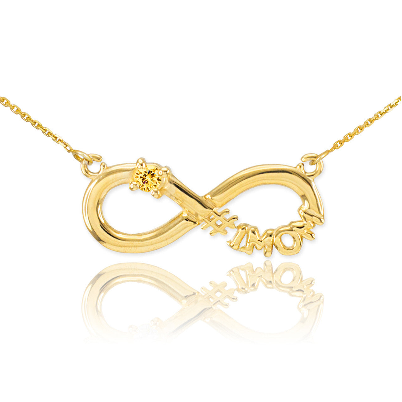 14K Gold Infinity #1MOM CZ Birthstone Necklace, view 32