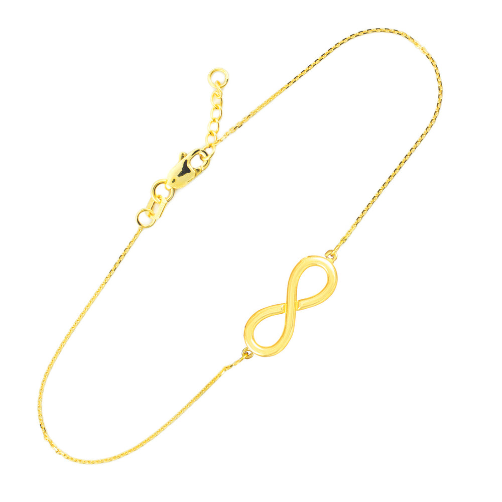 Infinity bracelet in solid 14K yellow gold, full view