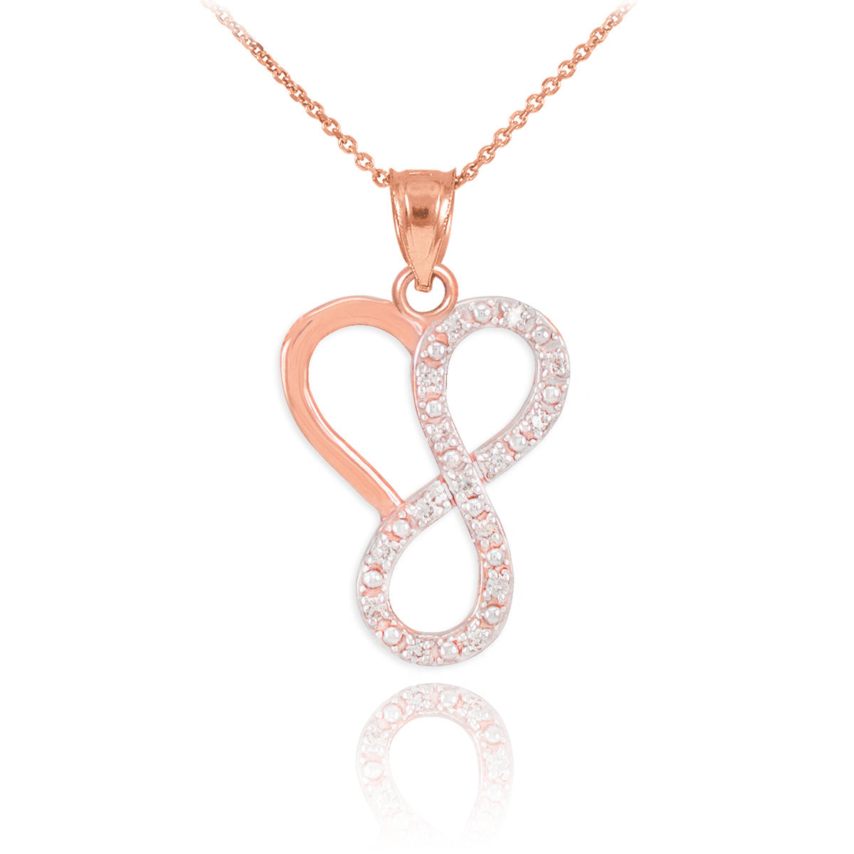 14K Gold Infinity Heart Pendant Necklace with Diamonds, view 2