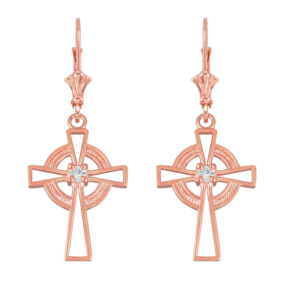 14K Gold Irish Celtic Cross Earrings, view 2