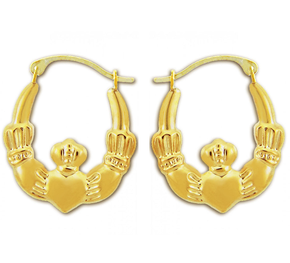 14K Gold Irish Claddagh Heart Celtic Earrings