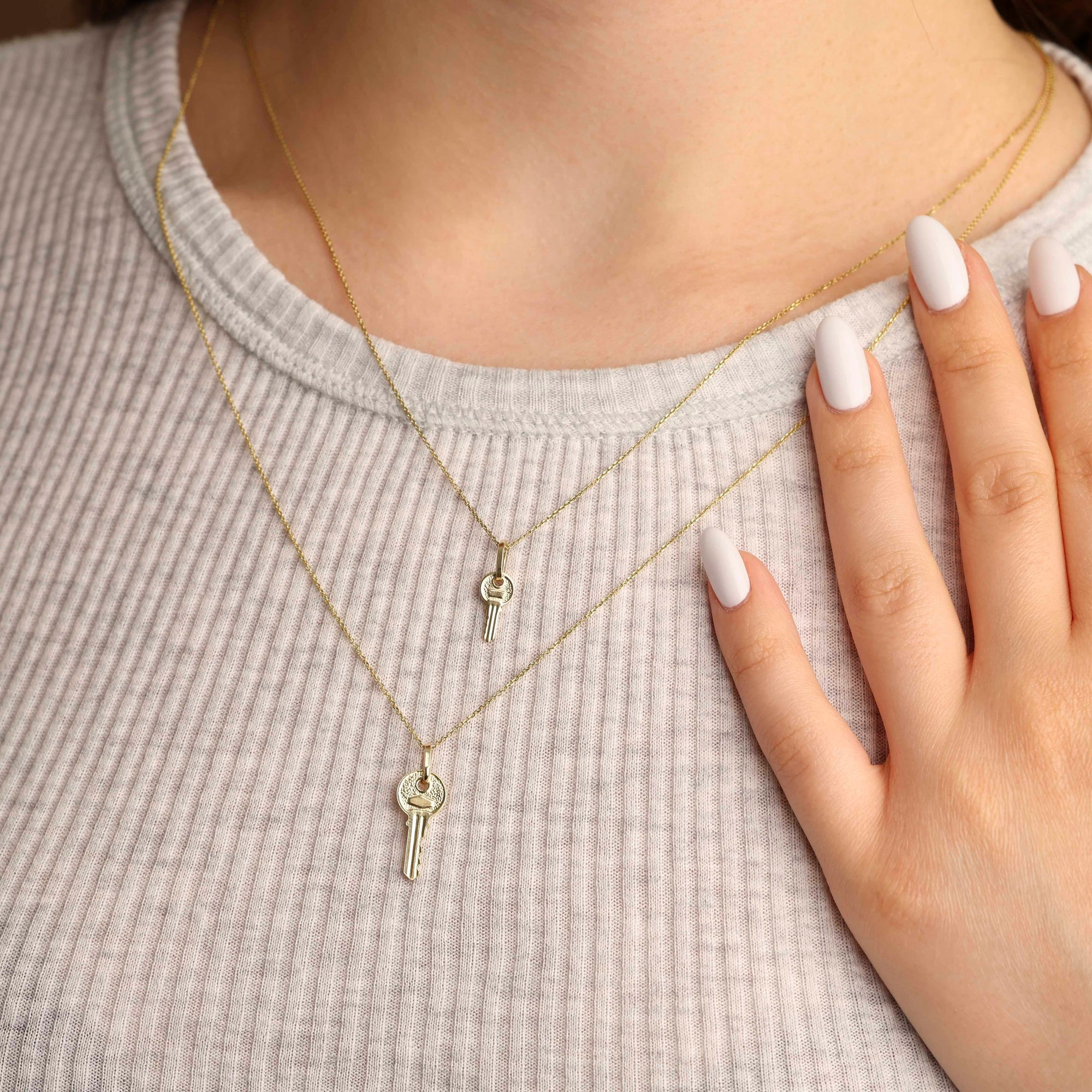14K Gold Key Necklace, view 2