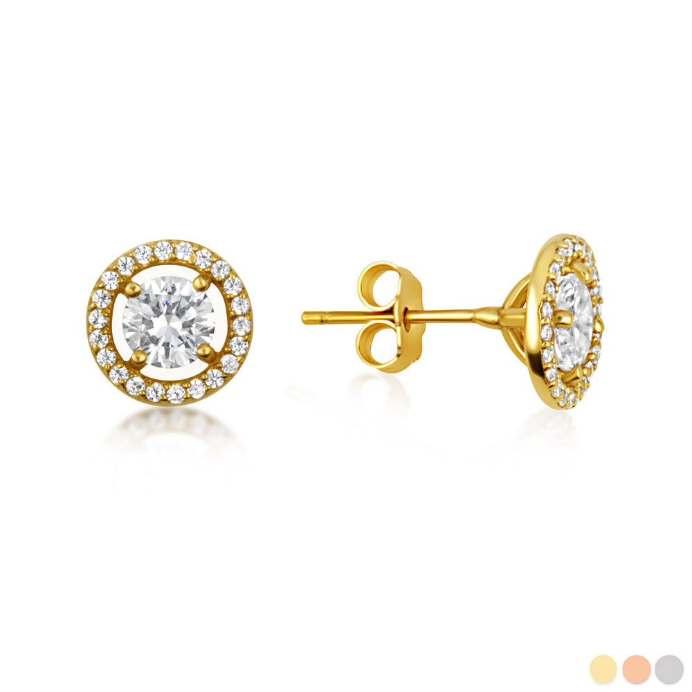 14K Gold Lab-Grown 1ct Diamond Halo Solitaire Stud Earrings