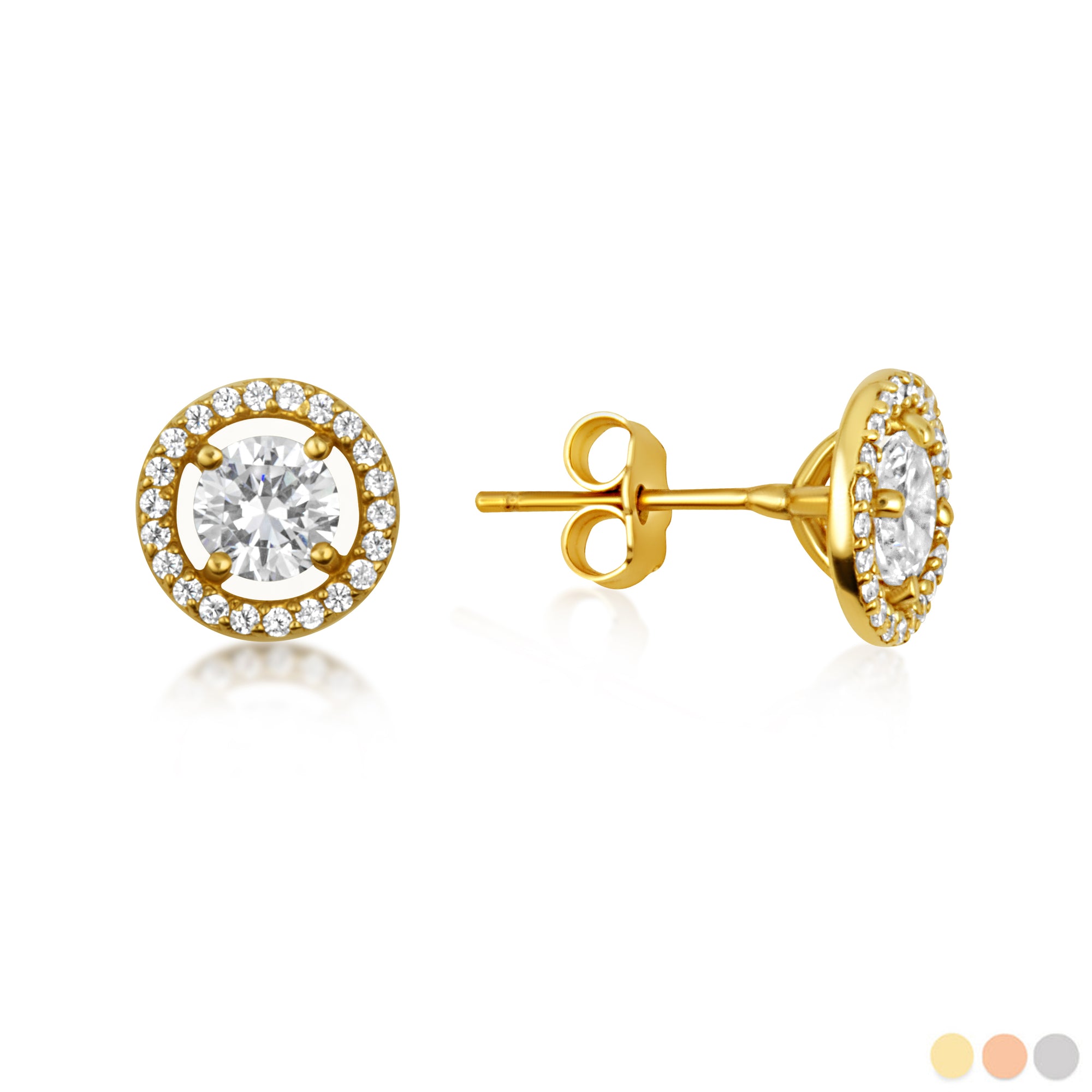 14K Gold Lab-Grown 1ct Diamond Halo Solitaire Stud Earrings