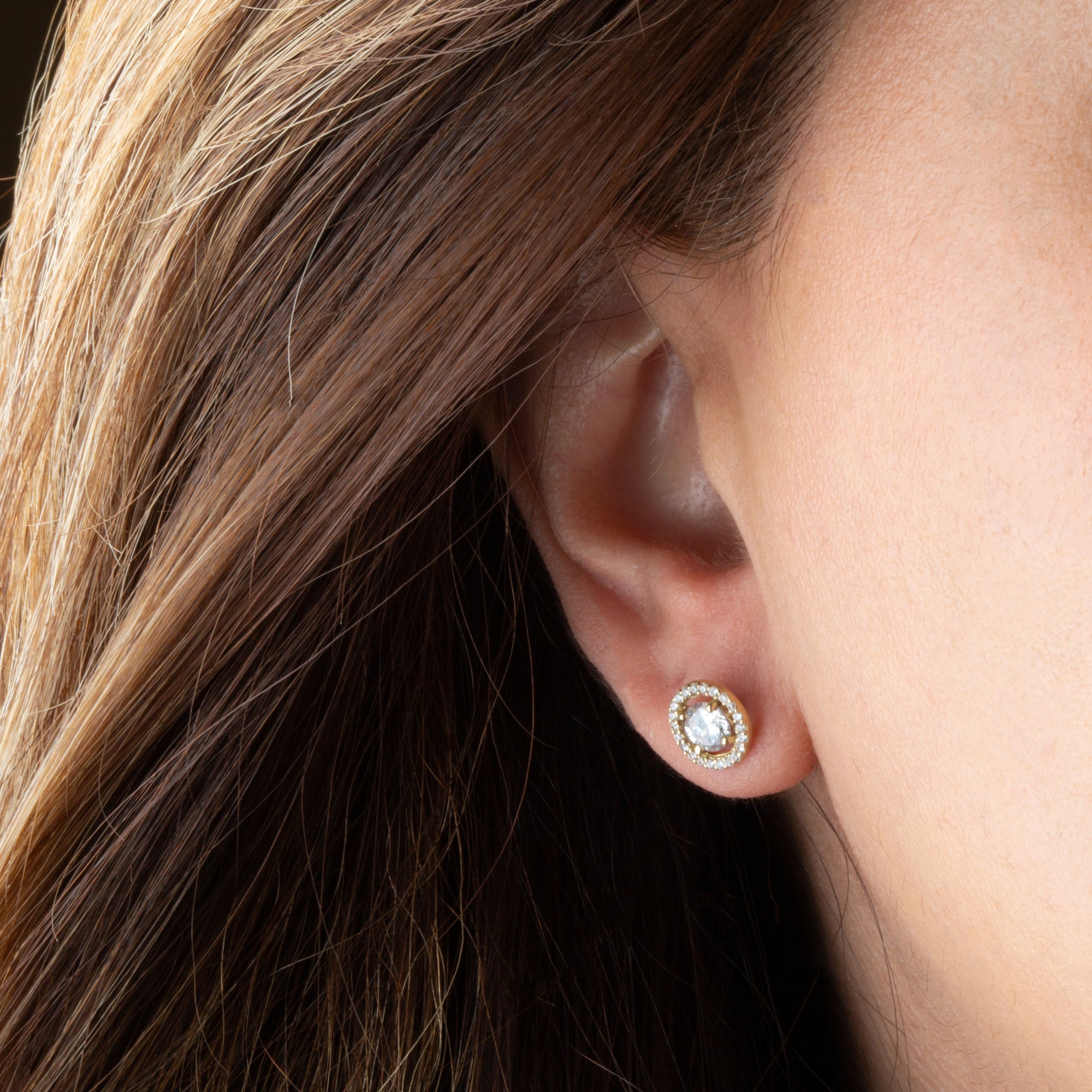 14K Gold Lab-Grown 1ct Diamond Halo Solitaire Stud Earrings, view 2