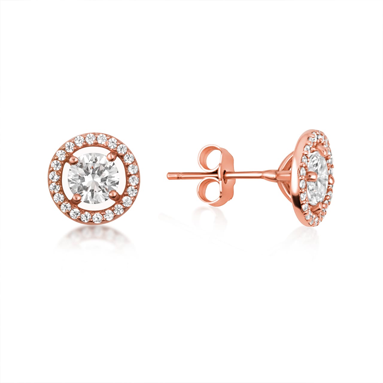 14K Gold Lab-Grown 1ct Diamond Halo Solitaire Stud Earrings, view 3