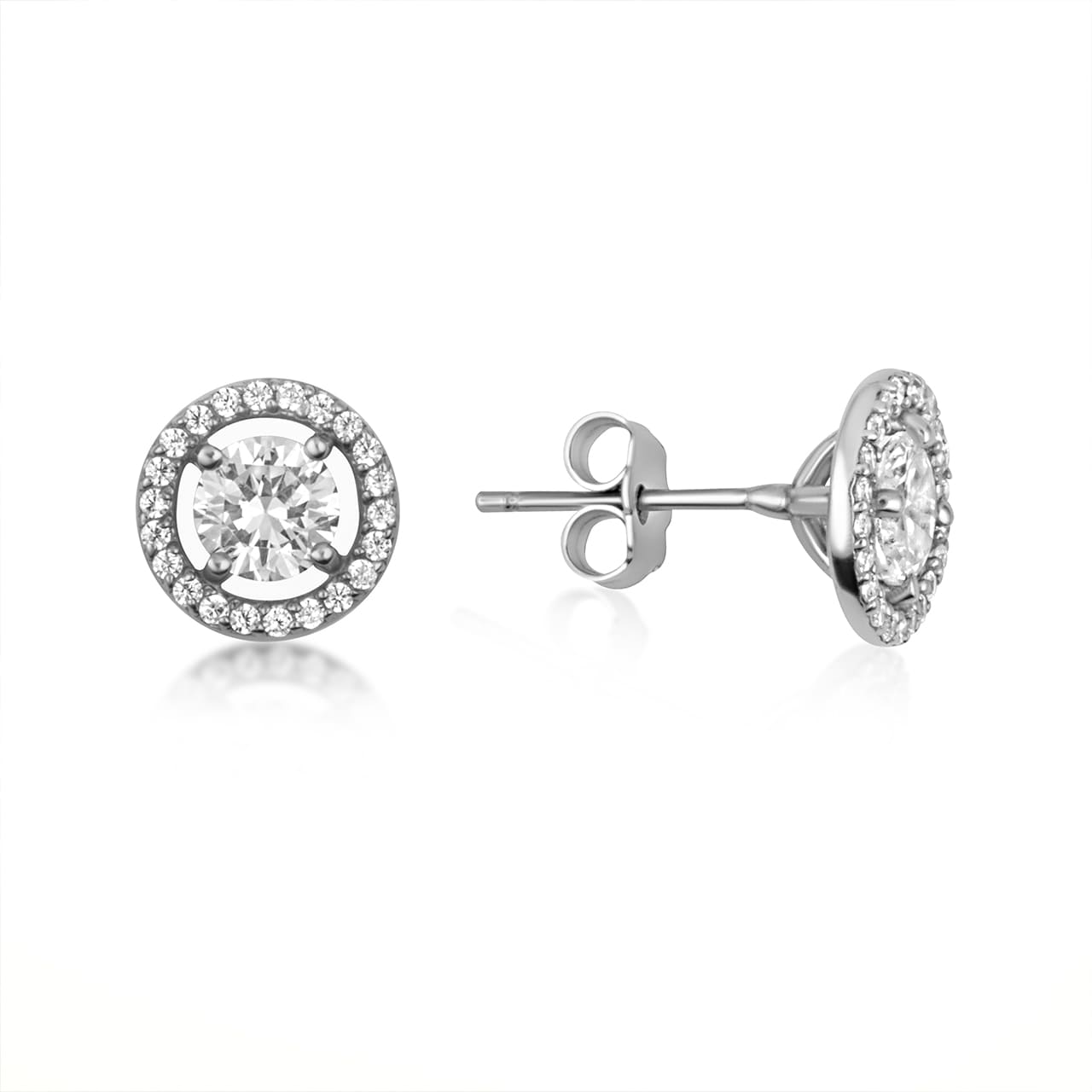 14K Gold Lab-Grown 1ct Diamond Halo Solitaire Stud Earrings, view 4