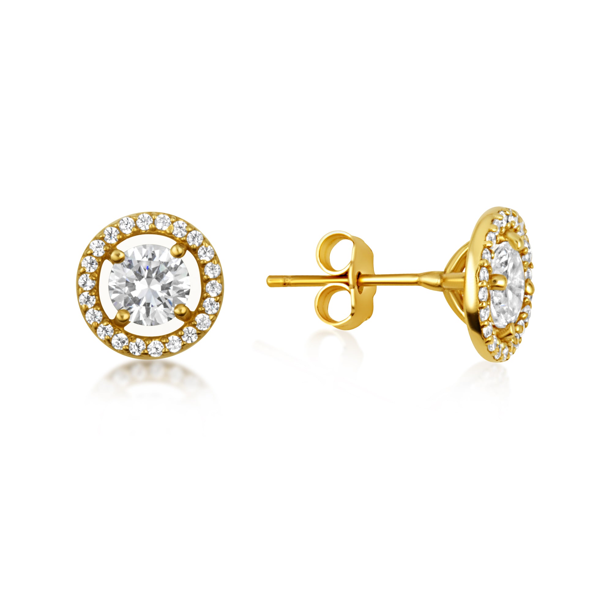 14K Gold Lab-Grown 1ct Diamond Halo Solitaire Stud Earrings, view 5