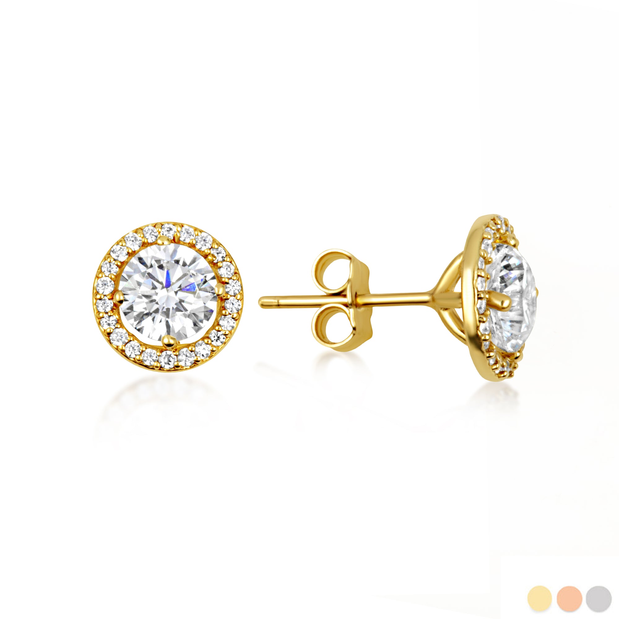 14K Gold Lab-Grown 2ct Diamond Halo Solitaire Stud Earrings