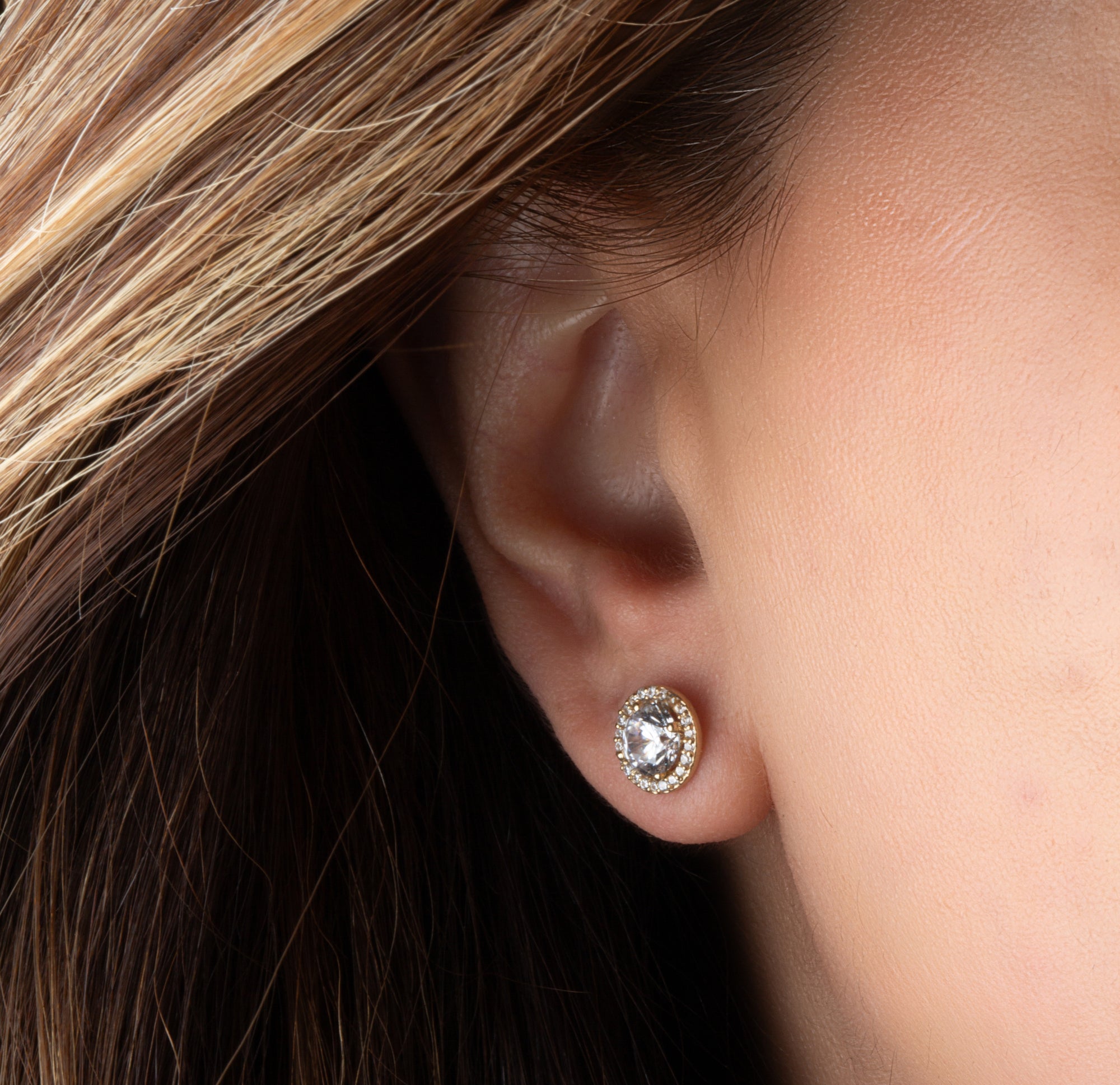 14K Gold Lab-Grown 2ct Diamond Halo Solitaire Stud Earrings, view 2