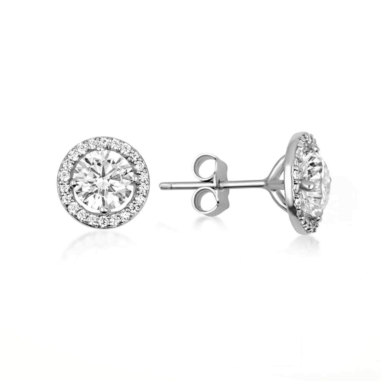 14K Gold Lab-Grown 2ct Diamond Halo Solitaire Stud Earrings, view 3