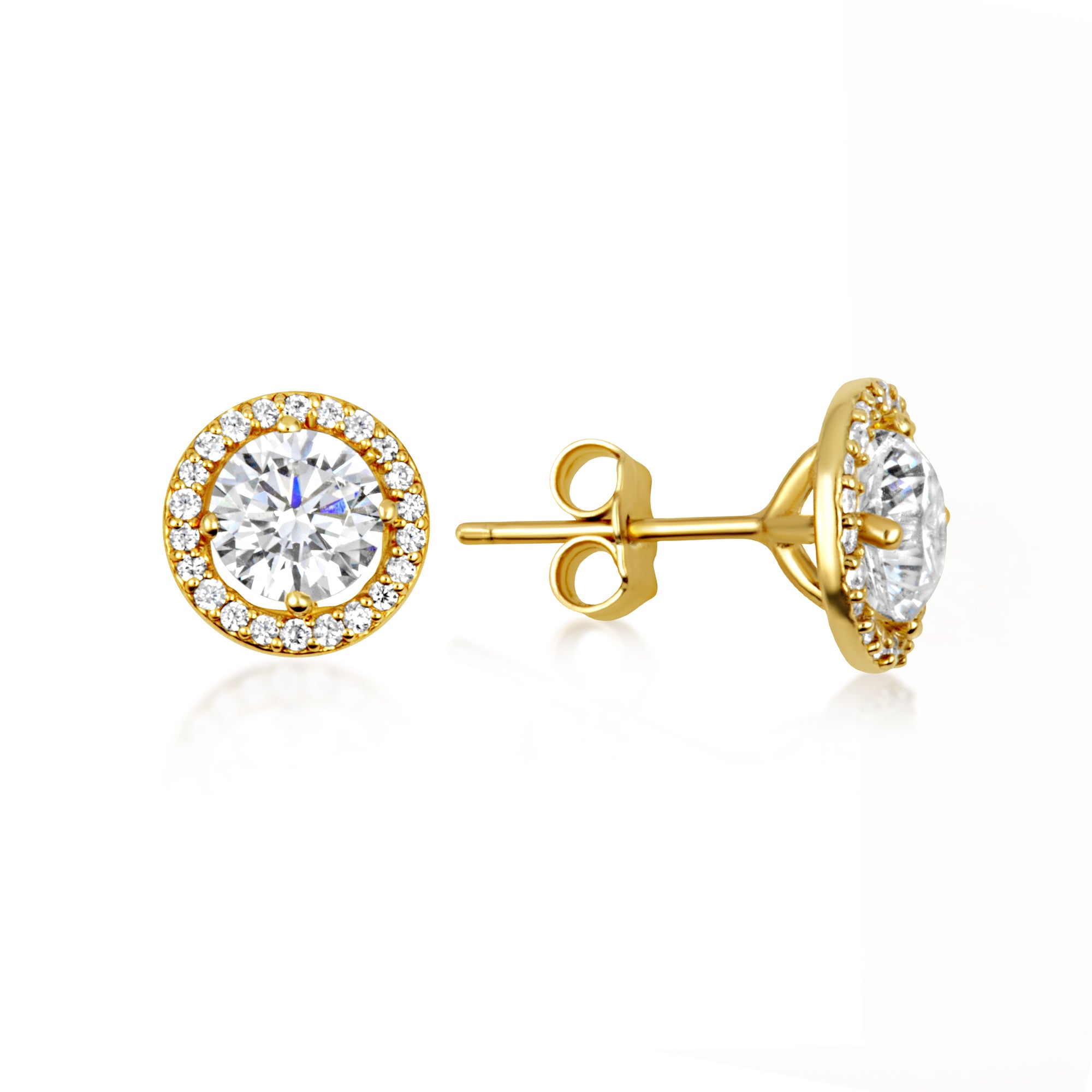 14K Gold Lab-Grown 2ct Diamond Halo Solitaire Stud Earrings, view 5