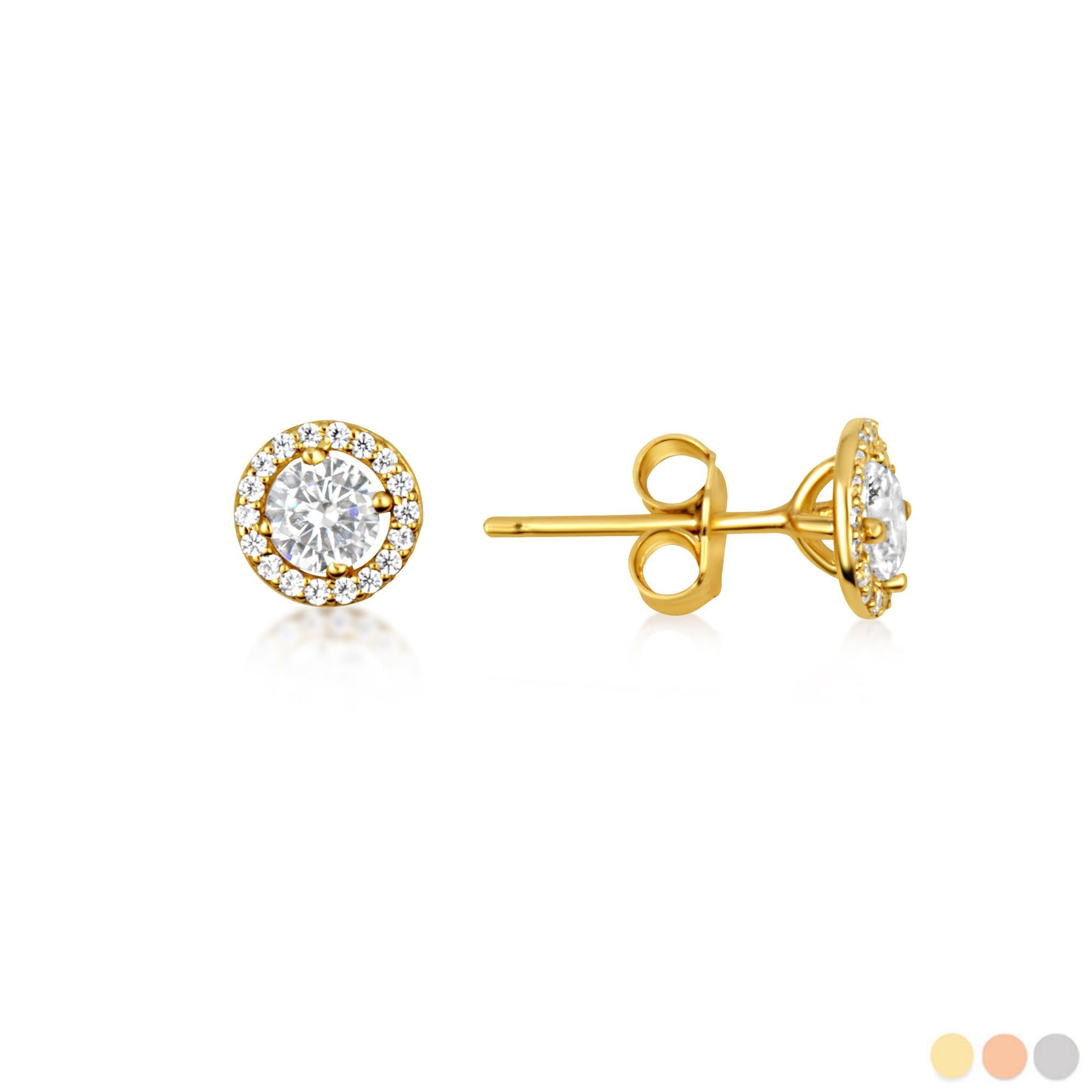 14K Gold Lab-Grown.5ct Diamond Halo Solitaire Stud Earrings
