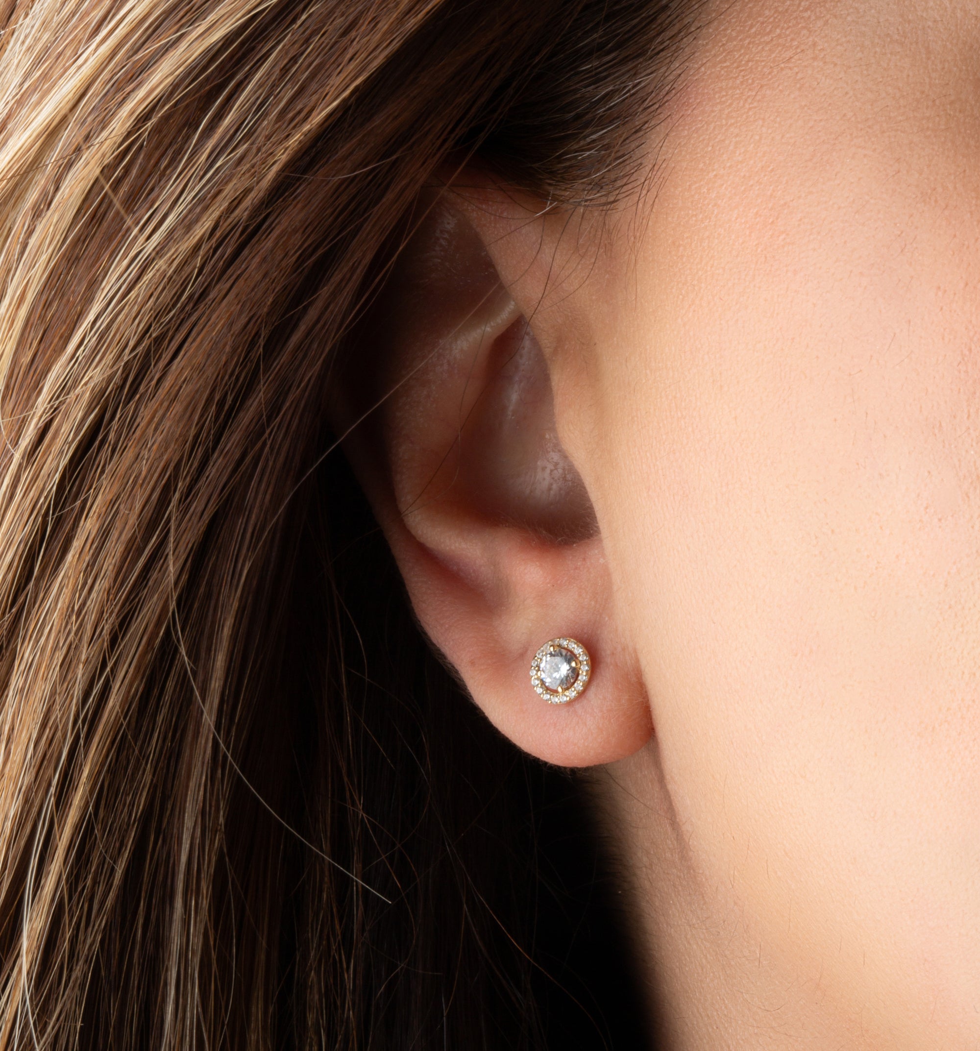 14K Gold Lab-Grown.5ct Diamond Halo Solitaire Stud Earrings, view 2