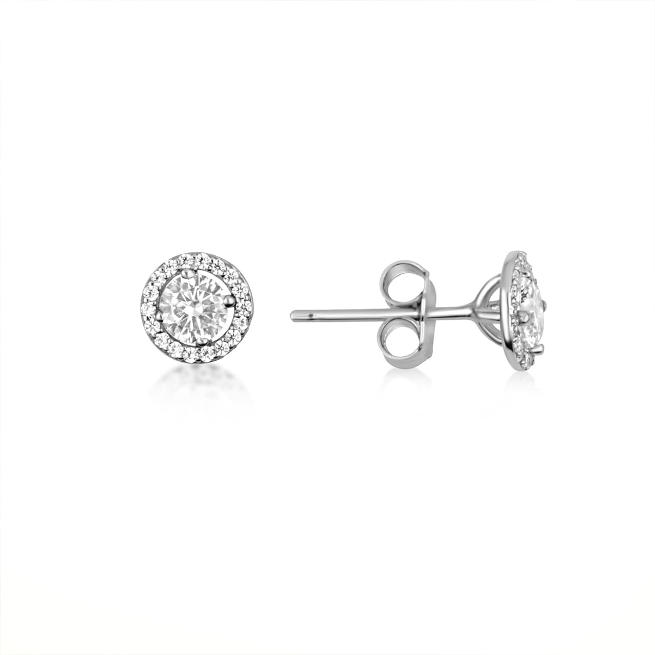 14K Gold Lab-Grown.5ct Diamond Halo Solitaire Stud Earrings, view 3