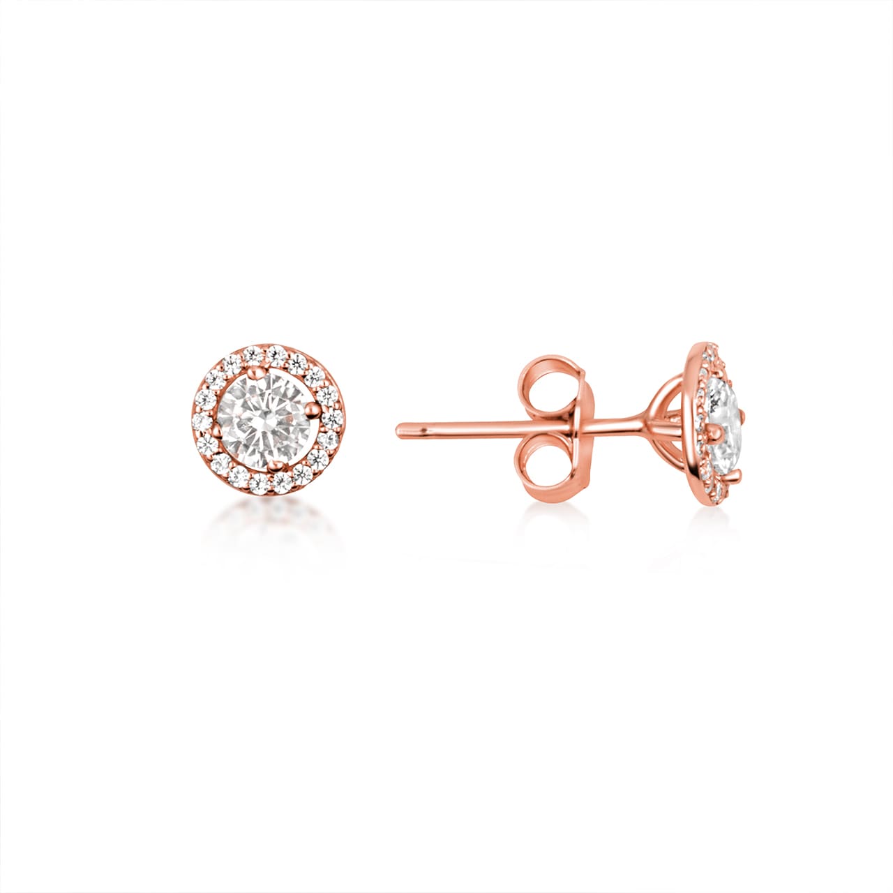14K Gold Lab-Grown.5ct Diamond Halo Solitaire Stud Earrings, view 4