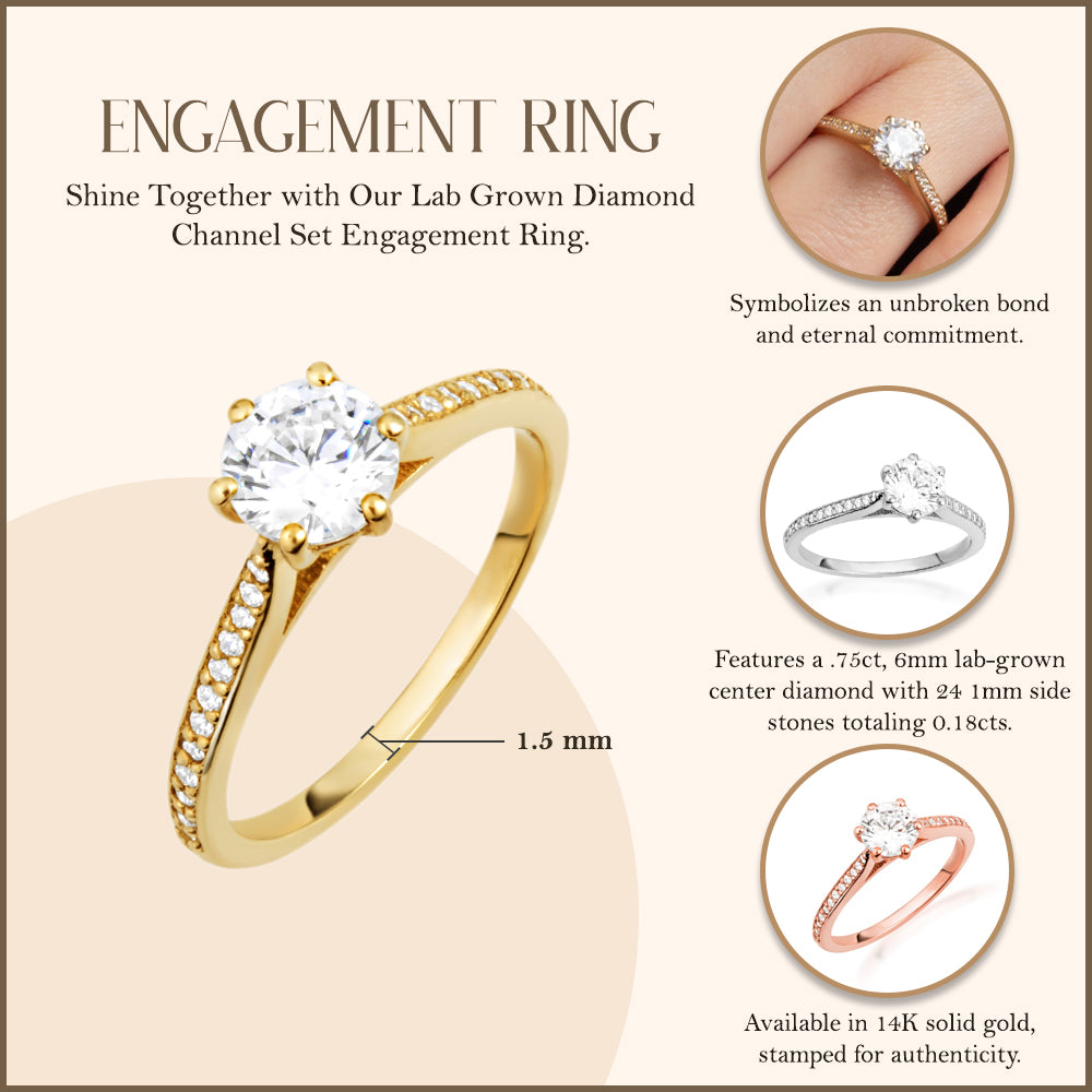 14K Gold Lab-Grown Diamond Channel Set Engagement Ring, view 3