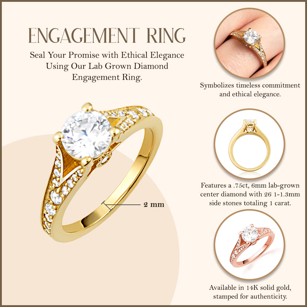 14K Gold Lab-Grown Diamond Engagement Ring, view 3