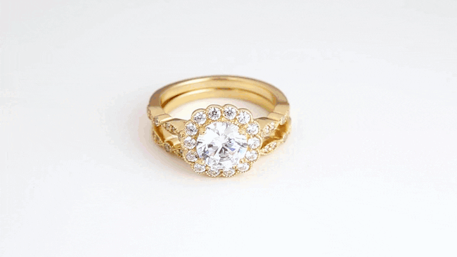 14K Gold Lab-Grown Diamond Halo Engagement Band Ring Set, view 6