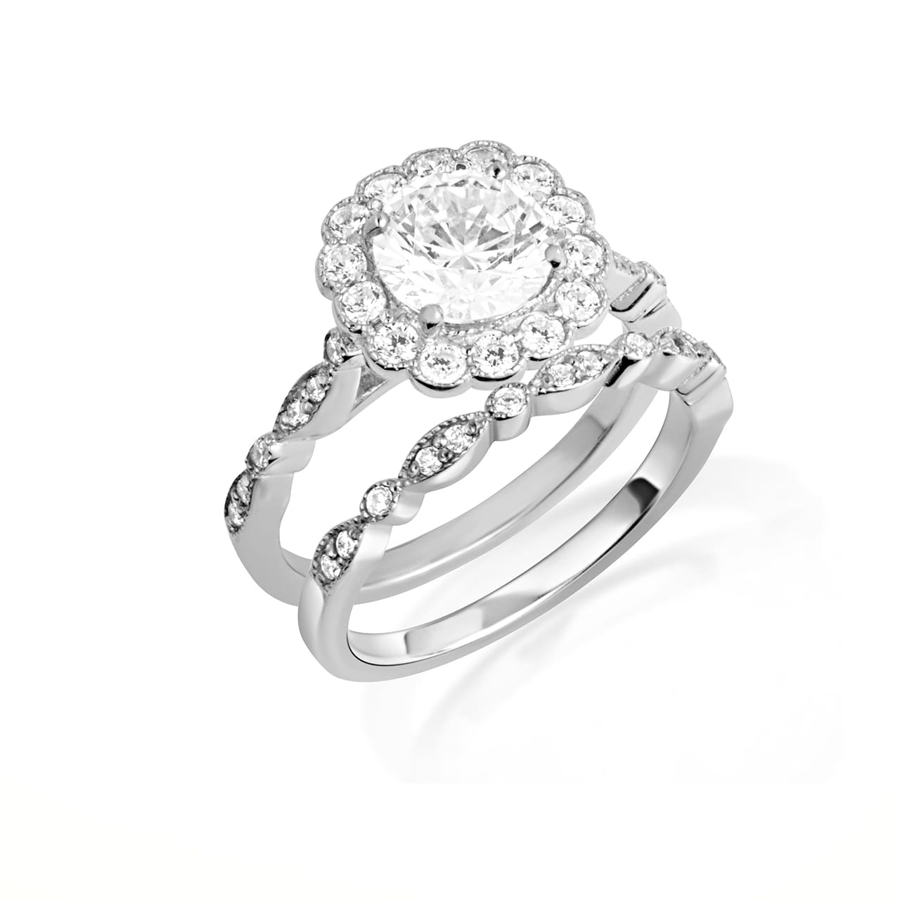 14K Gold Lab-Grown Diamond Halo Engagement Band Ring Set, view 8