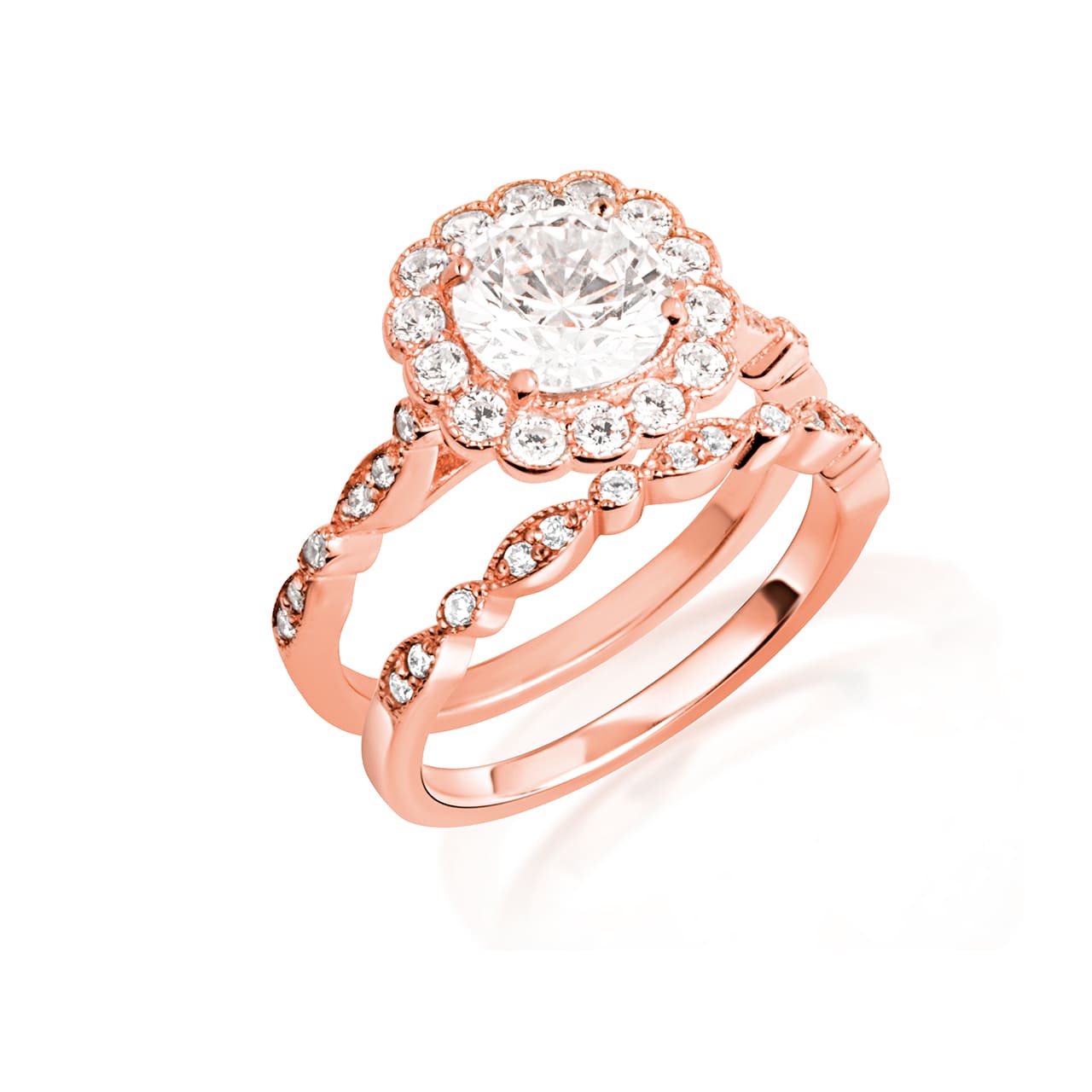 14K Gold Lab-Grown Diamond Halo Engagement Band Ring Set, view 9