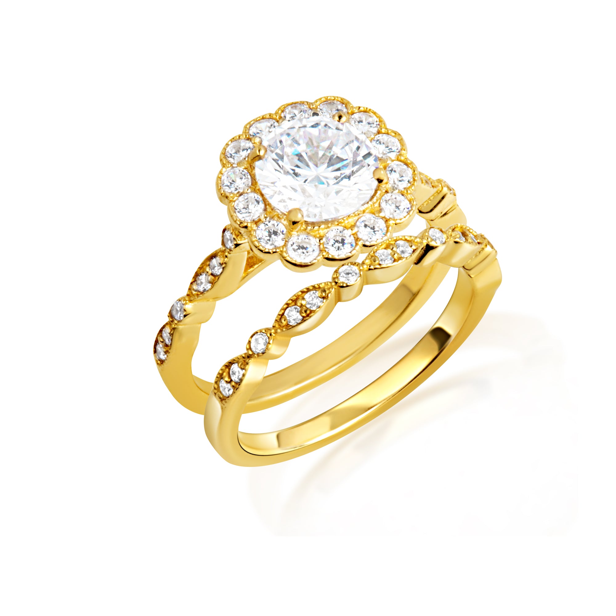 14K Gold Lab-Grown Diamond Halo Engagement Band Ring Set, view 11