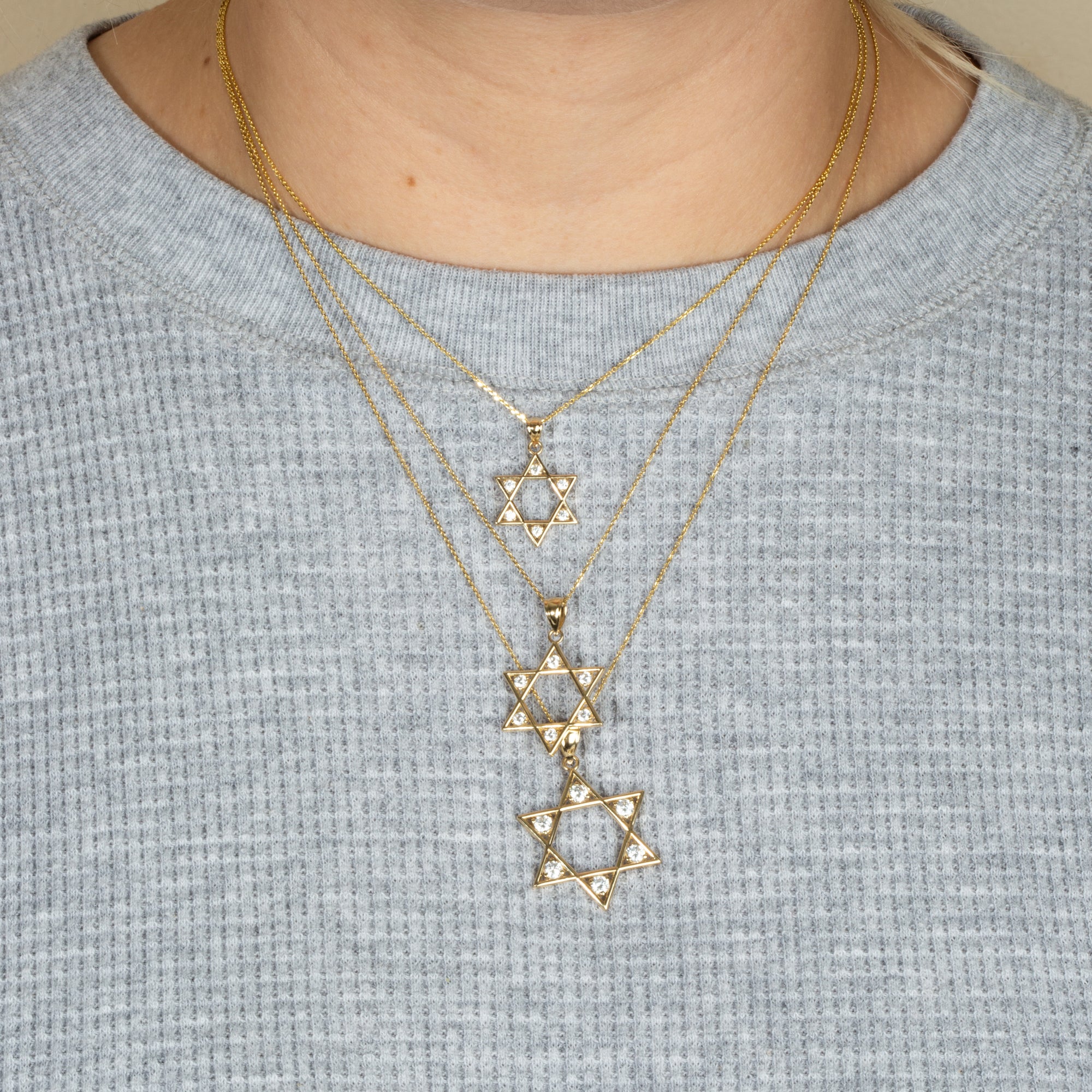 14K Gold Lab-Grown Diamond Jewish Star of David Pendant Necklace, view 3